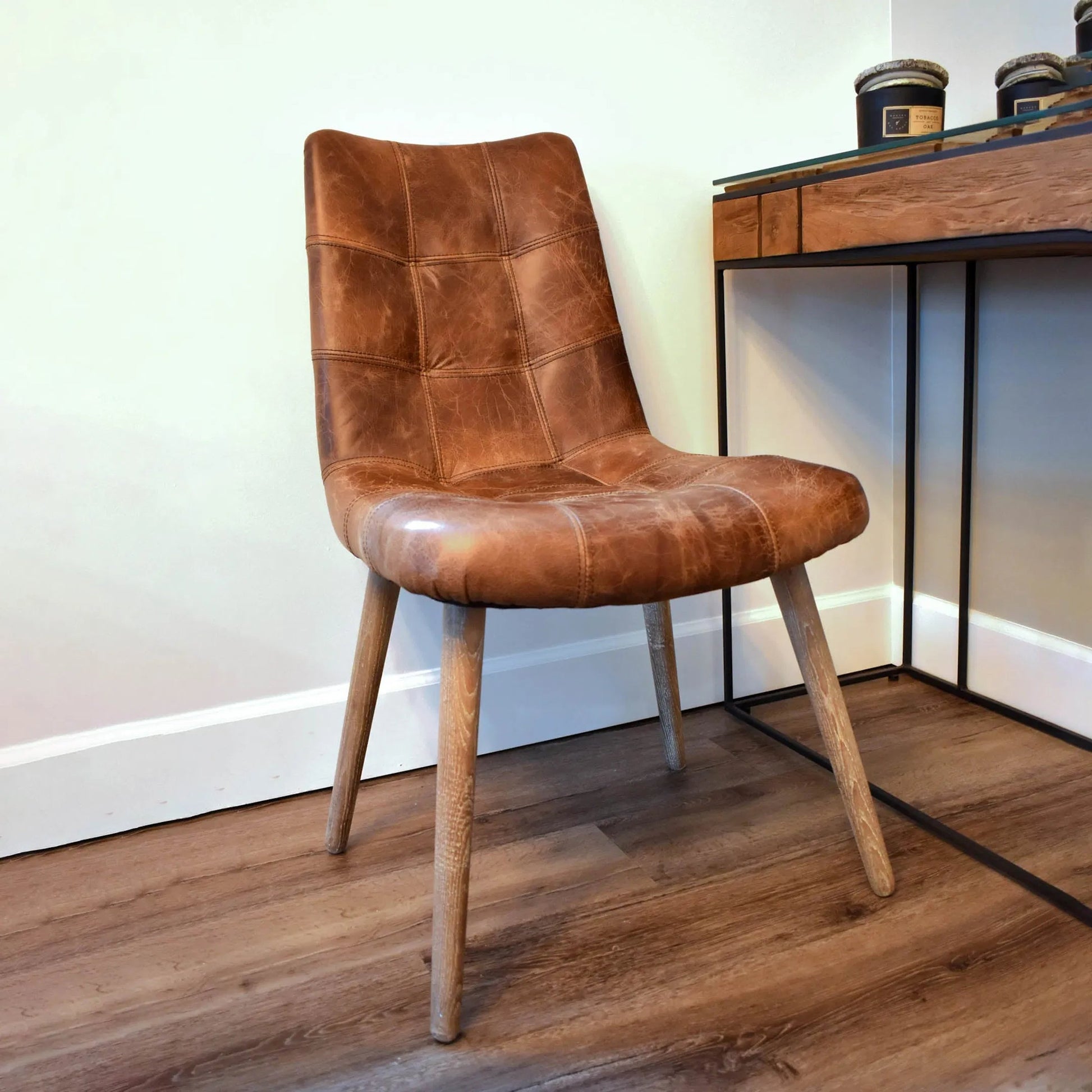 Mackenzie Dining Chair by LH Imports in brown. Made from ash, leather, pu foam, polyester fiber in a modern style.