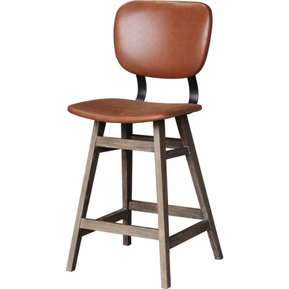 Fraser Counter Stool by LH Imports in antique black and white washed, matte black. Made from ash wood, pu leather, pu foam, polyester fiber, metal in a modern style.