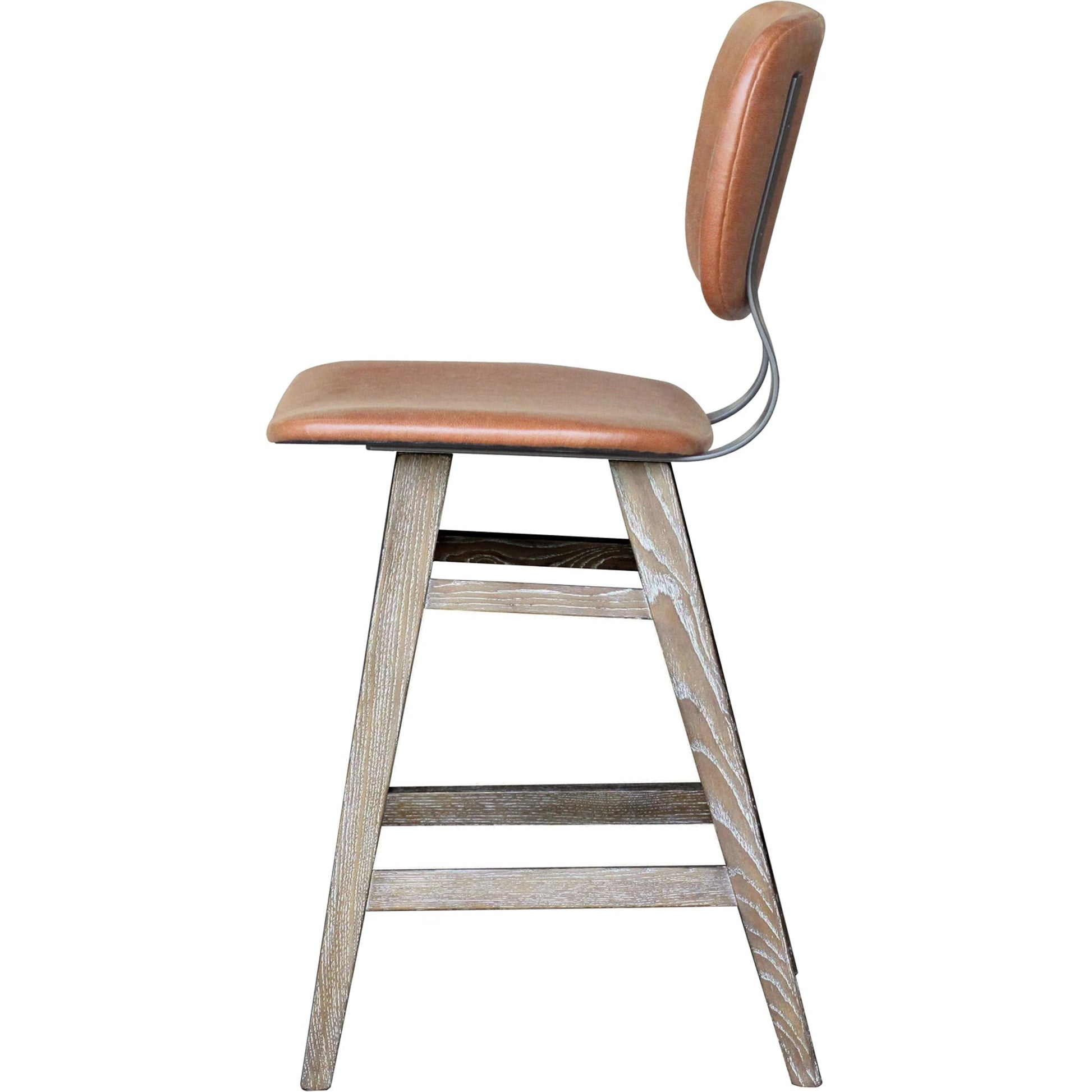 Fraser Counter Stool by LH Imports in antique black and white washed, matte black. Made from ash wood, pu leather, pu foam, polyester fiber, metal in a modern style.