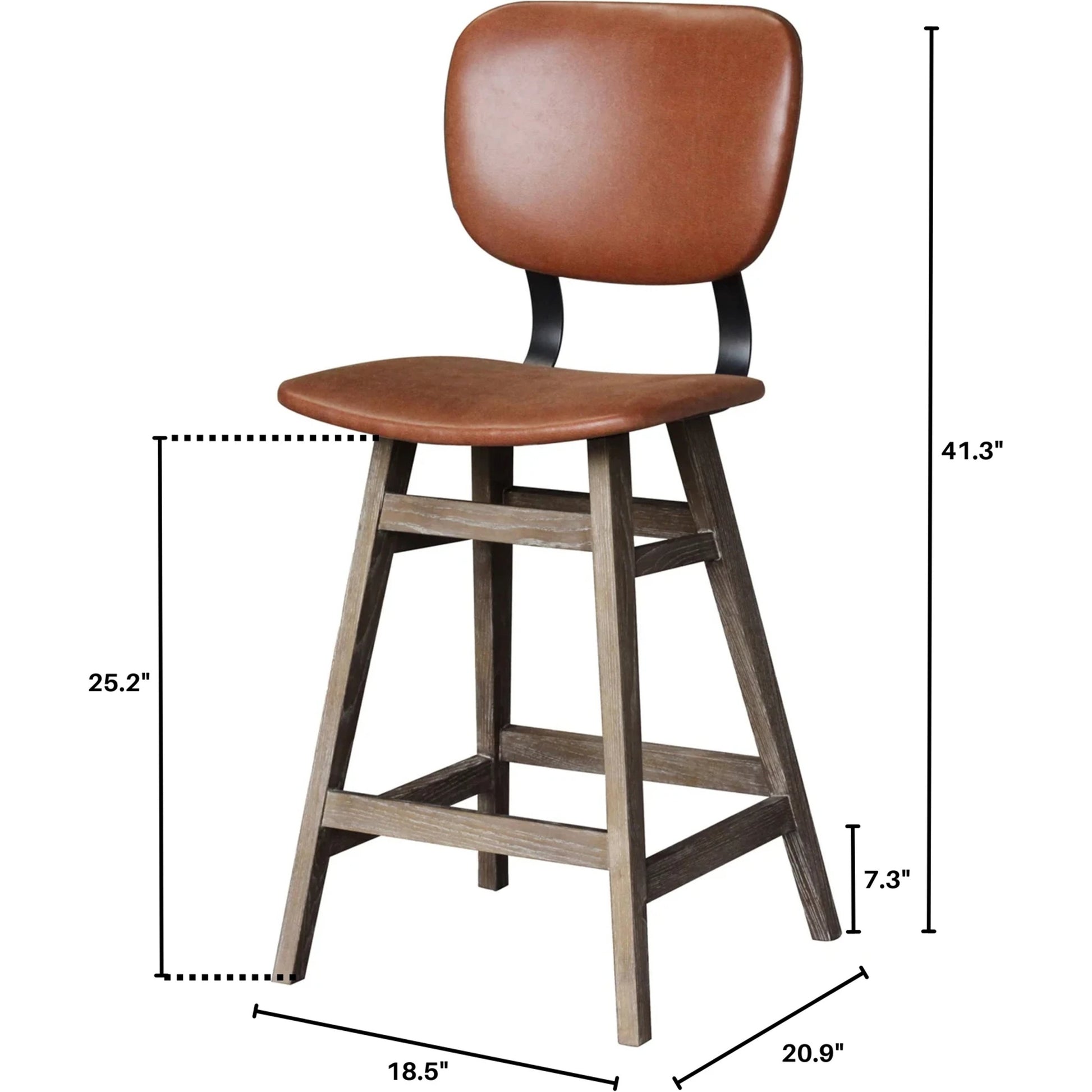 Fraser Counter Stool by LH Imports in antique black and white washed, matte black. Made from ash wood, pu leather, pu foam, polyester fiber, metal in a modern style.