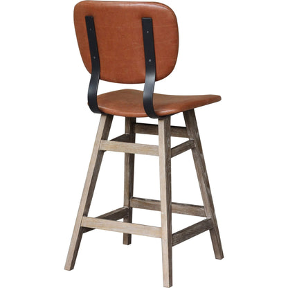 Fraser Counter Stool by LH Imports in antique black and white washed, matte black. Made from ash wood, pu leather, pu foam, polyester fiber, metal in a modern style.