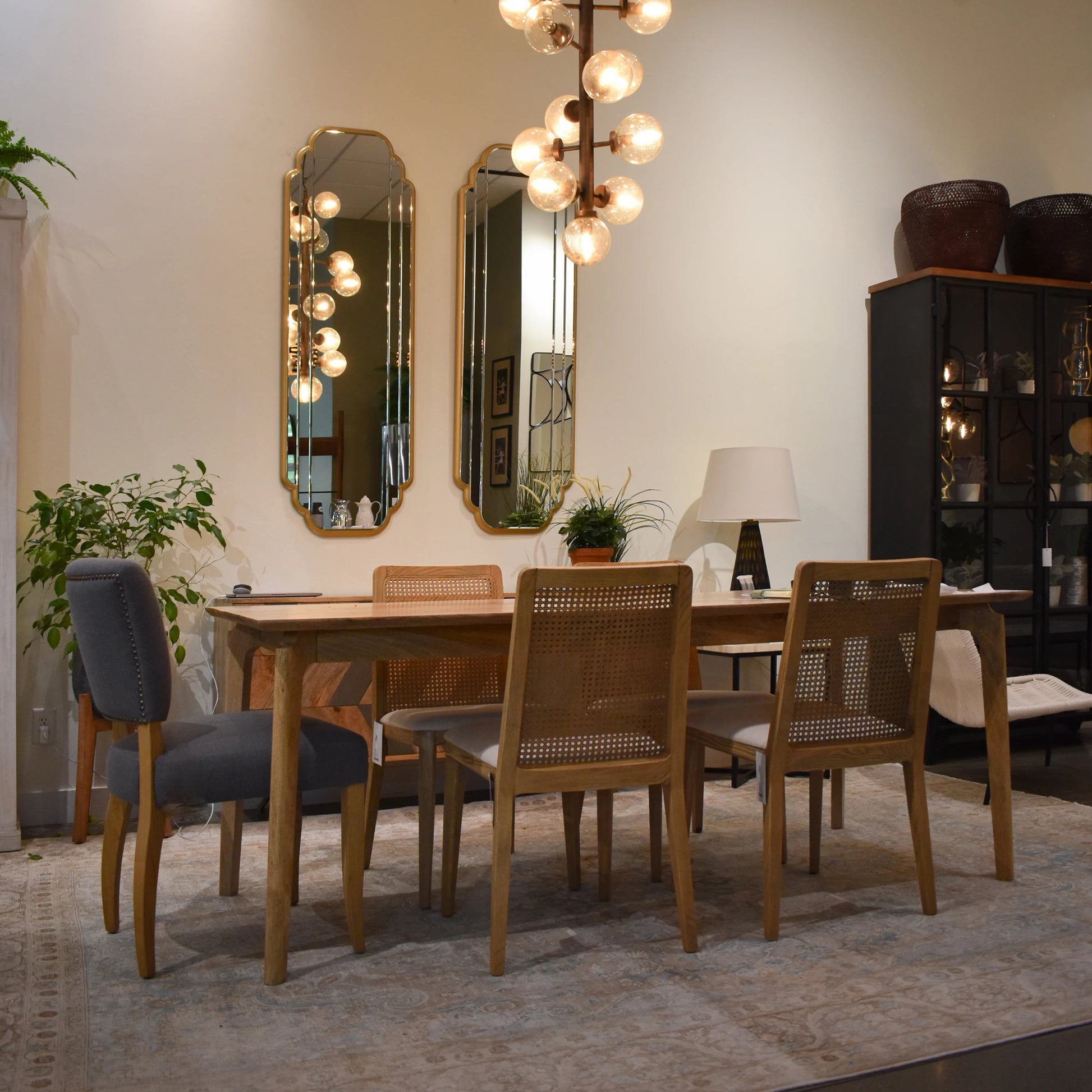 Cane Dining Chair by LH Imports in black. Made from ash, pu foam, polyester fiber, linen, cotton, rattan in a modern style.