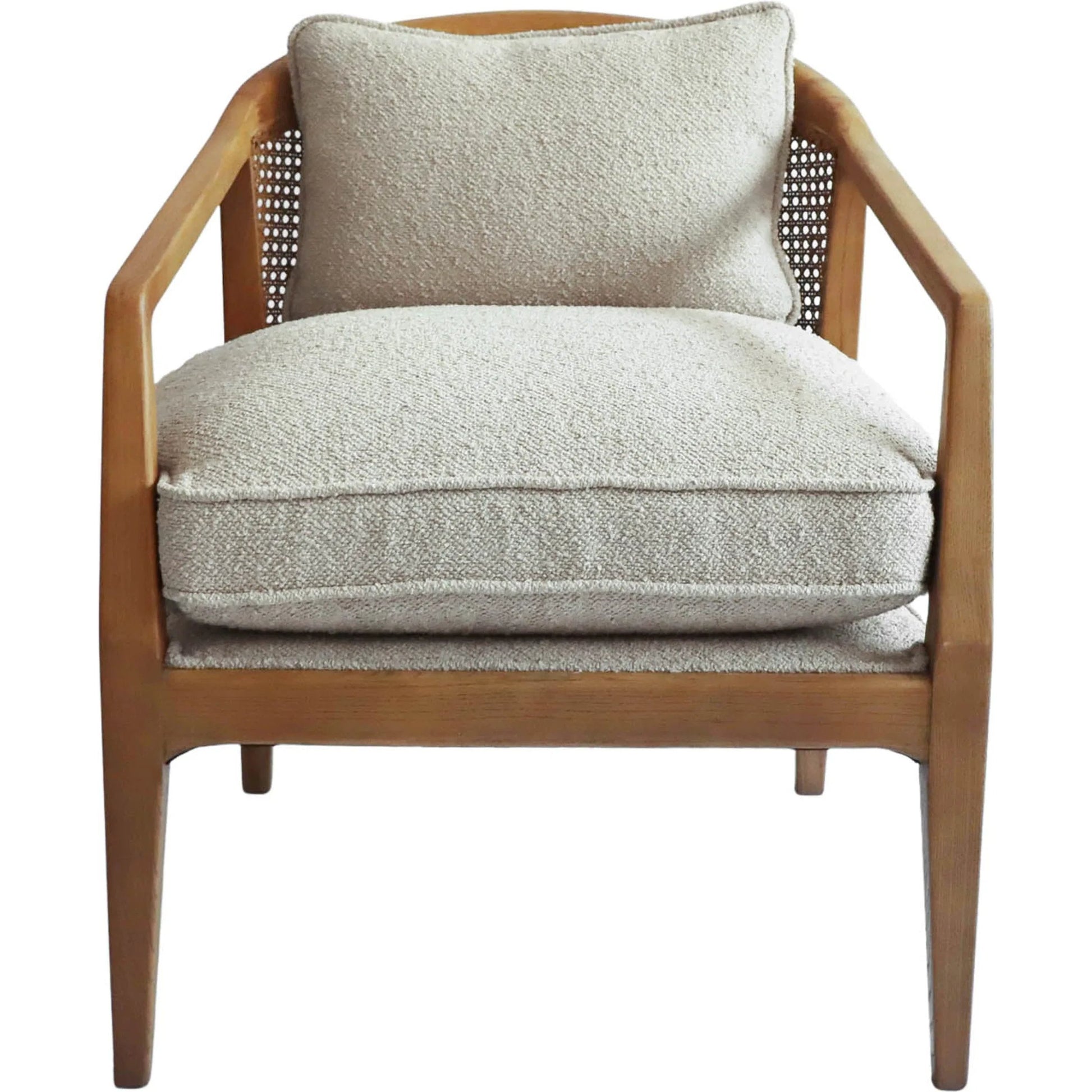 Rosa Club Chair by LH Imports in sand boucle and brown. Made from ash wood, rattan, pu foam, polyester fiber in a transitional style.