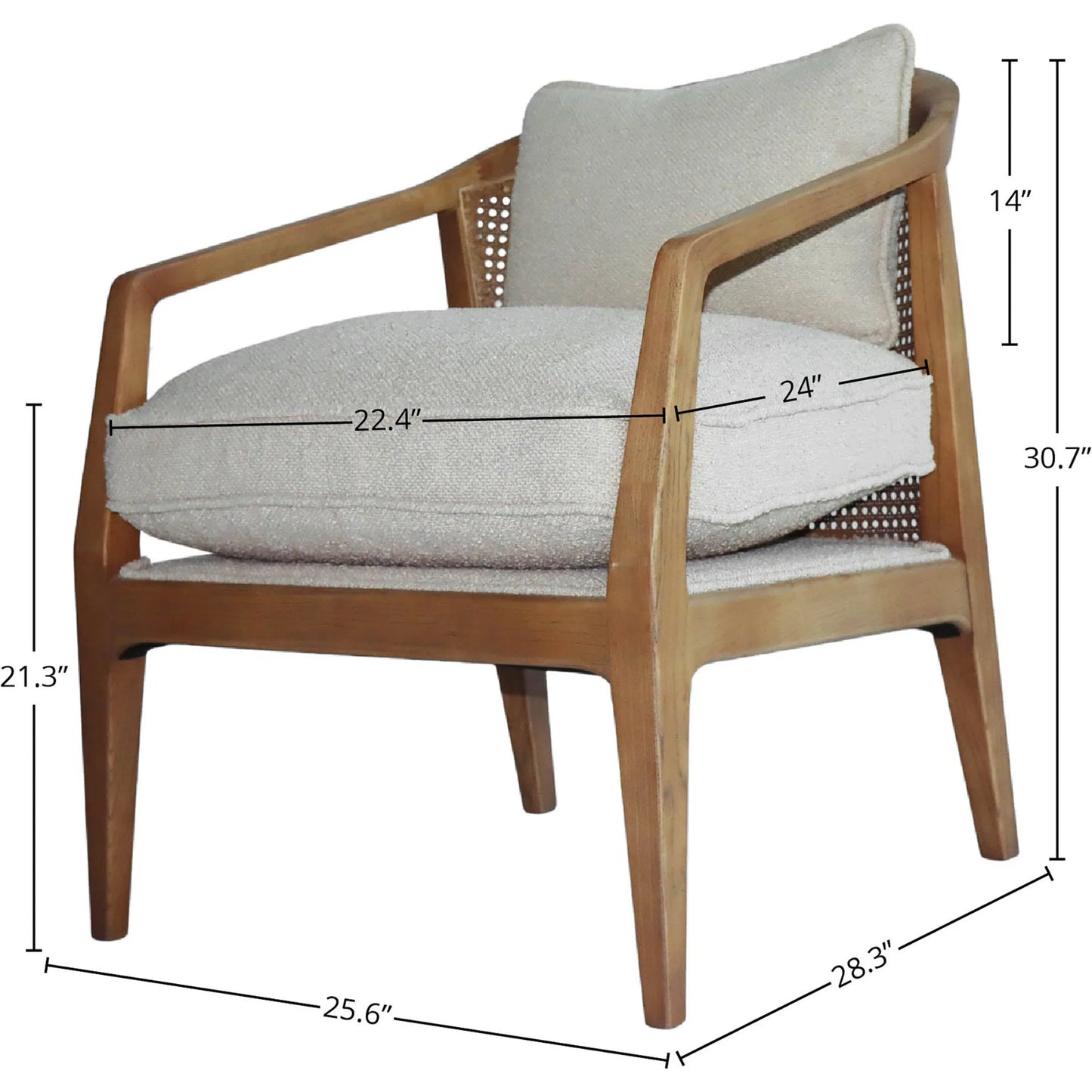 002 SI-2004411 | Additional Silo | Rosa Club Chair by LH Imports in sand boucle and brown. Made from ash wood, rattan, pu foam, polyester fiber in a transitional style.