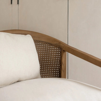 Rosa Club Chair by LH Imports in sand boucle and brown. Made from ash wood, rattan, pu foam, polyester fiber in a transitional style.