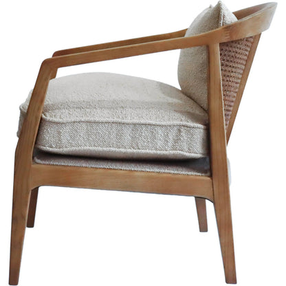 Rosa Club Chair by LH Imports in sand boucle and brown. Made from ash wood, rattan, pu foam, polyester fiber in a transitional style.