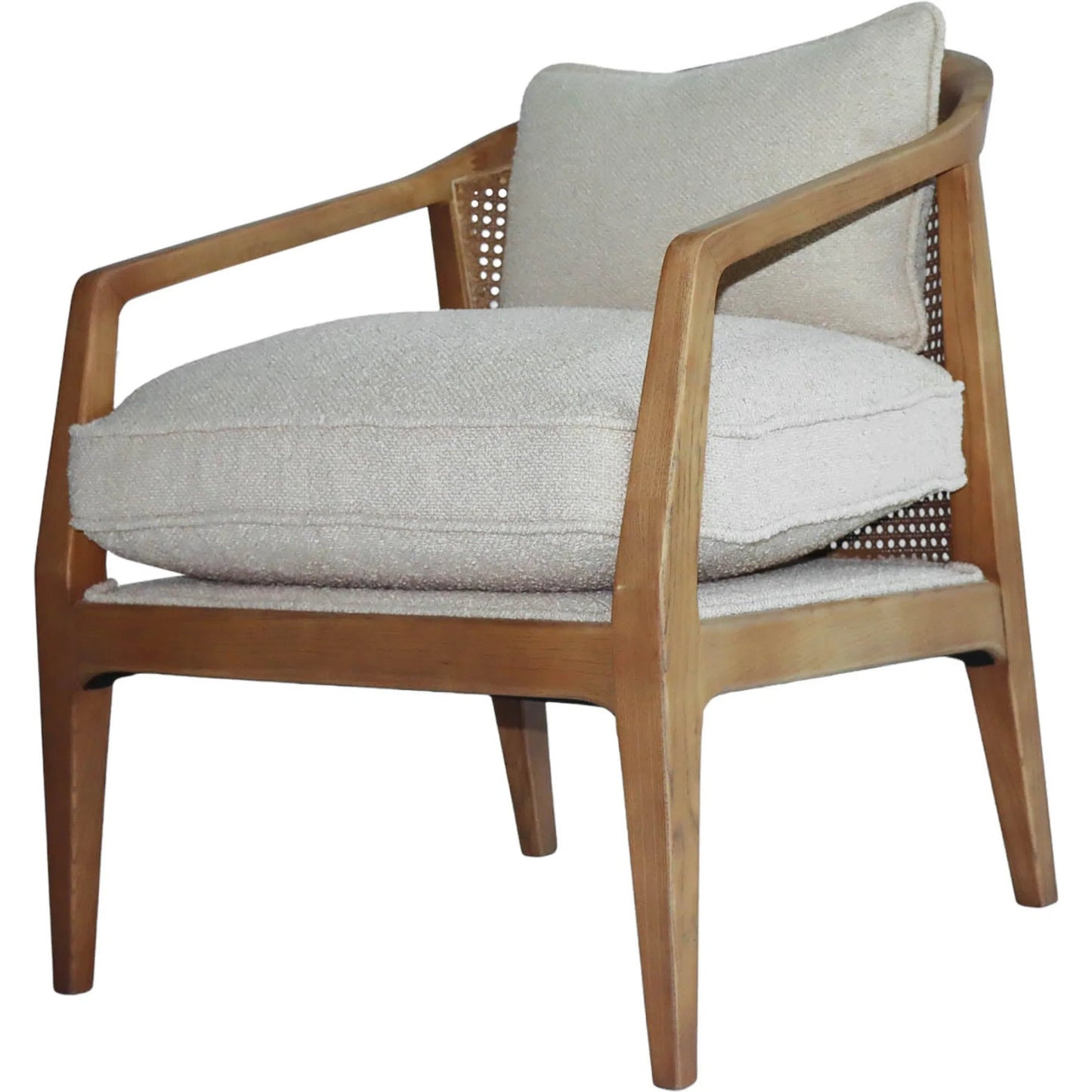 001 SI-2004411 | Primary Silo | Rosa Club Chair by LH Imports in sand boucle and brown. Made from ash wood, rattan, pu foam, polyester fiber in a transitional style.