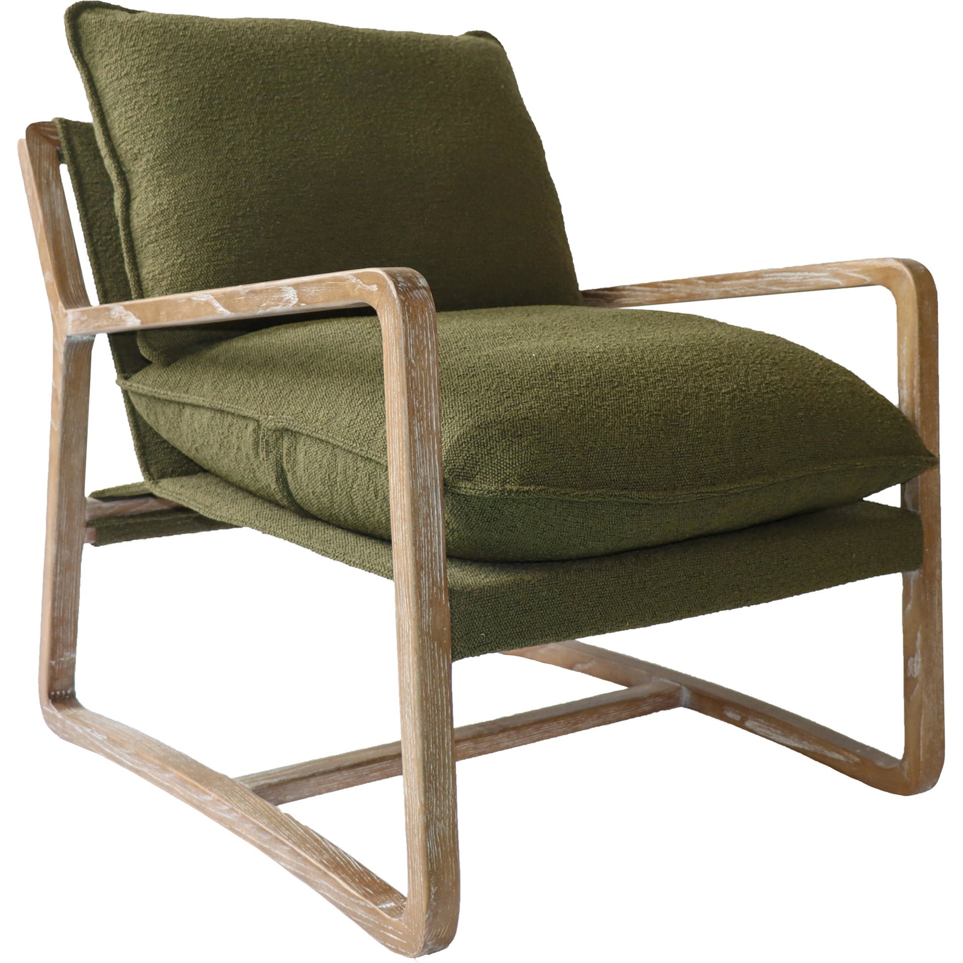 Huntington Club Chair by LH Imports in moss boucle and distressed ash. Made from ash, polyester, pu foam, polyester fiber in a modern style.