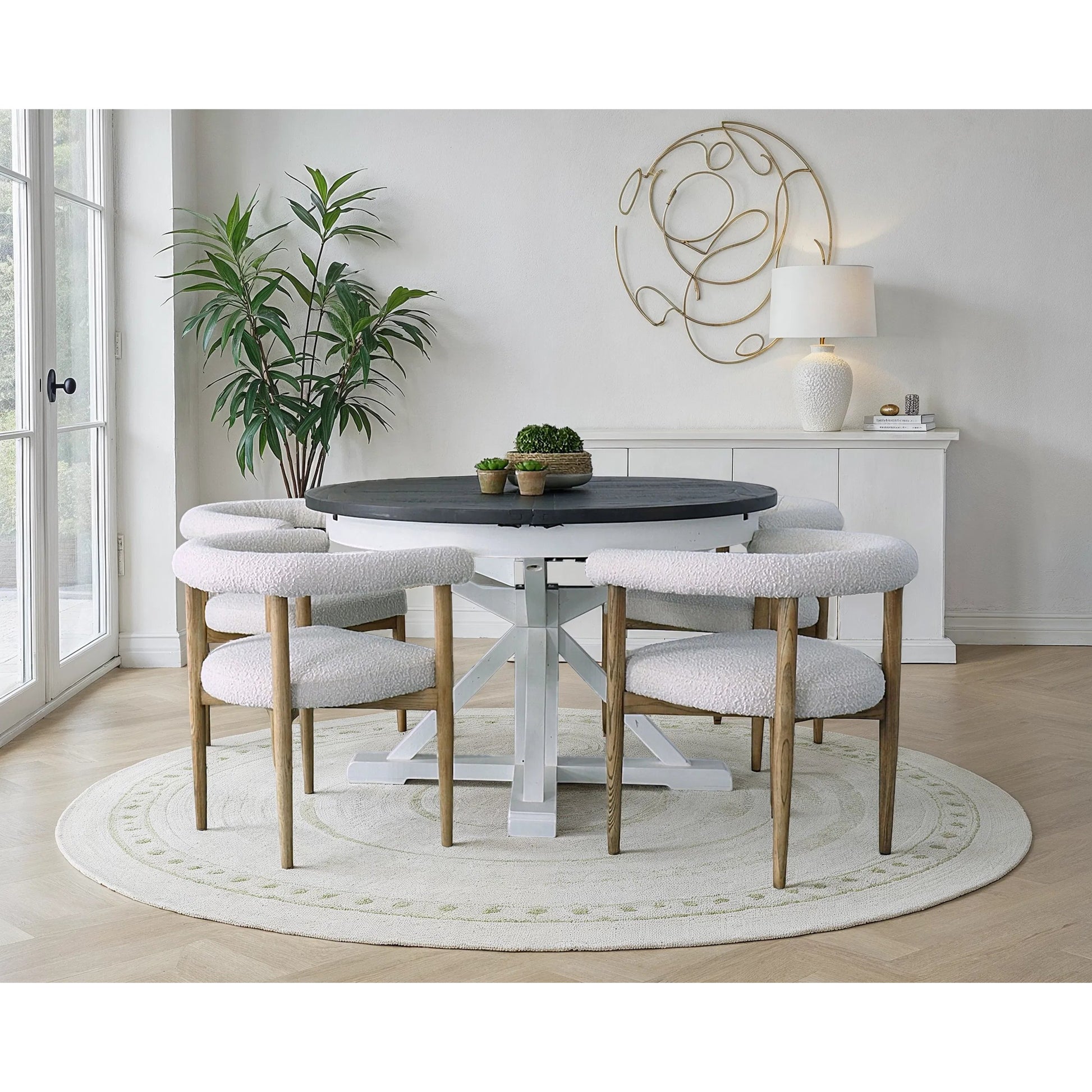 Round Dining Chair by LH Imports in white. Made from ash, polyester, pu foam, polyester fiber in a modern style.