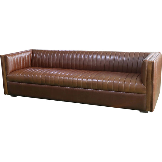 Channel Sofa by LH Imports in camel brown and brown washed. Made from seat: 93% pu foam, 7% polyester fiber, fabric: pu leather, ash wood; in a unique style.