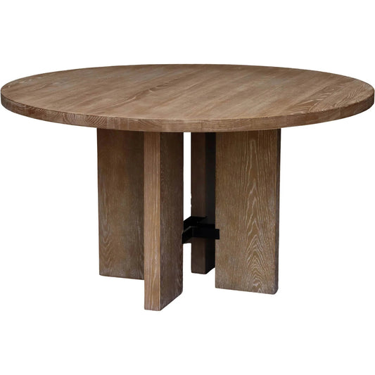Fraser Round Dining Table by LH Imports in brown and light brown, gloss black. Made from ash, ash veneer, plywood, black metal in a unique style.