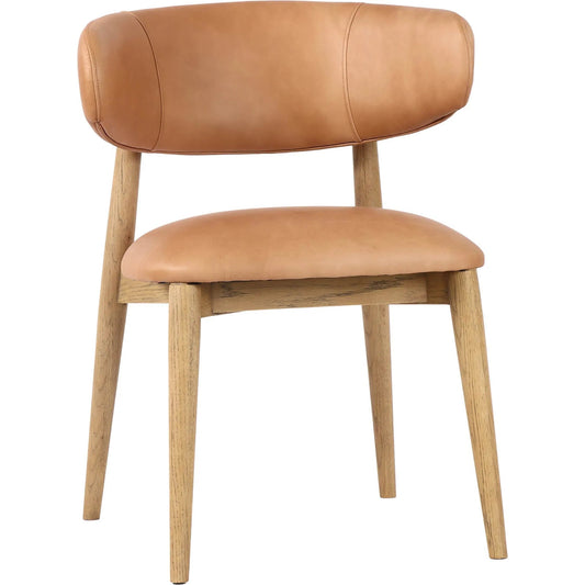 Milo Dining Chair by LH Imports in hazelnut and natural. Made from top grain leather, pu foam, polyester fiber, ash wooden frame in a traditional style.