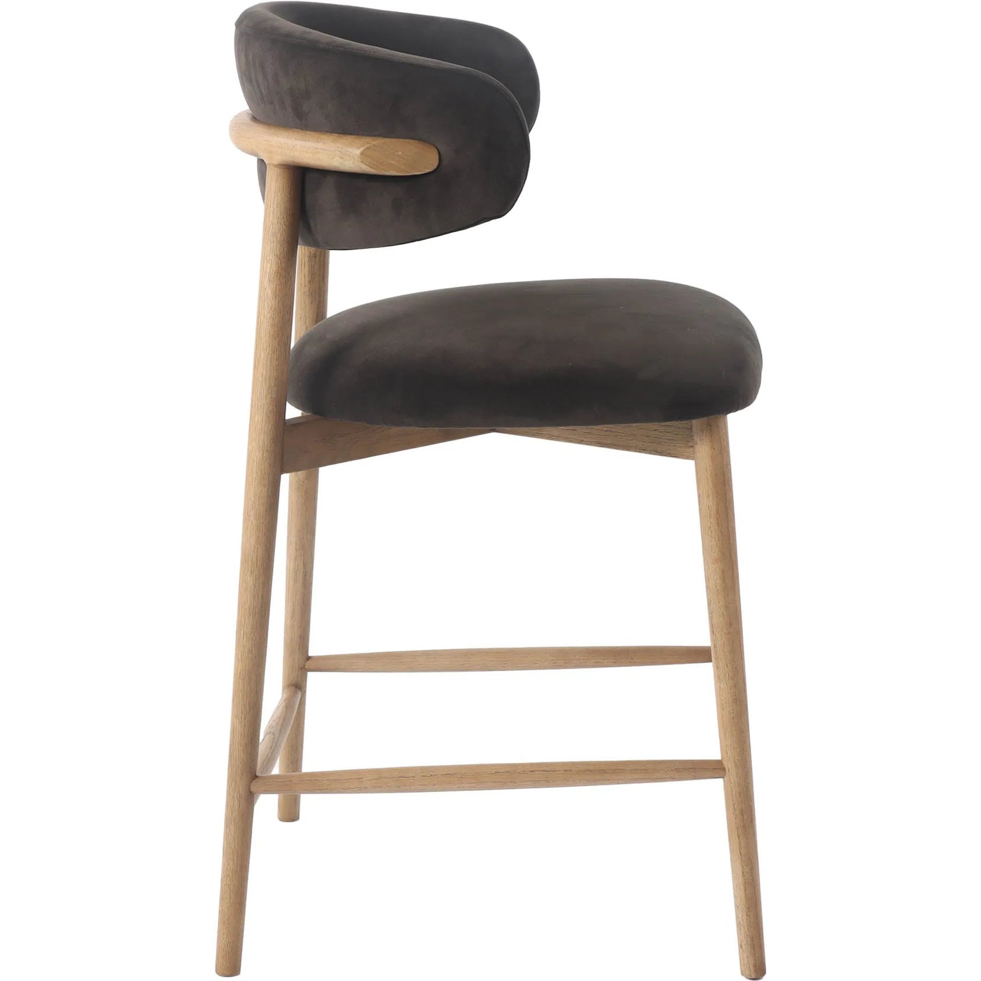 Milo Counter Stool by LH Imports in slate charcoal and natural. Made from ash wood, pu foam, polyester fiber, 100% polyester fabric in a traditional style.