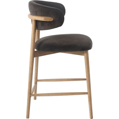 Milo Counter Stool by LH Imports in slate charcoal and natural. Made from ash wood, pu foam, polyester fiber, 100% polyester fabric in a traditional style.