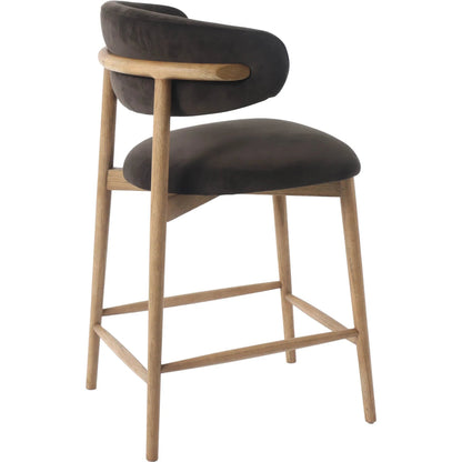 Milo Counter Stool by LH Imports in slate charcoal and natural. Made from ash wood, pu foam, polyester fiber, 100% polyester fabric in a traditional style.