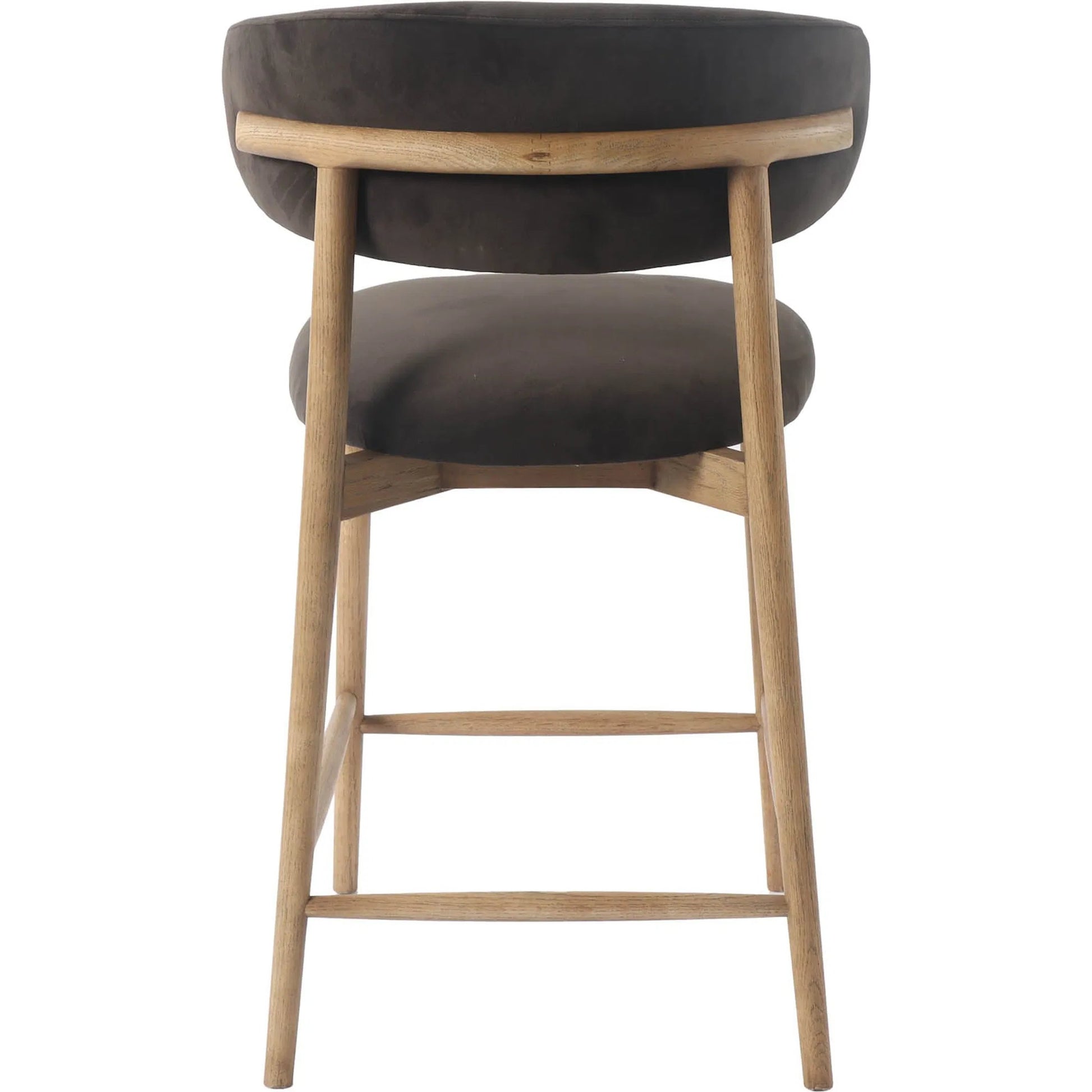 Milo Counter Stool by LH Imports in slate charcoal and natural. Made from ash wood, pu foam, polyester fiber, 100% polyester fabric in a traditional style.