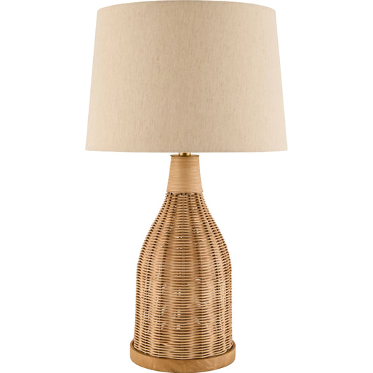 Senja Accent Table Lamp by Surya in beige. Made from rattan, cotton, iron in a unique style.