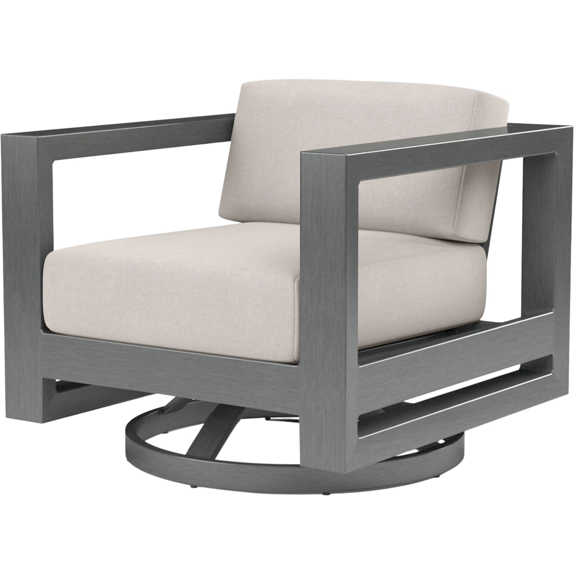 Redondo Outdoor Swivel Club by Sunset West in grays. Made from aluminum in a modern style.