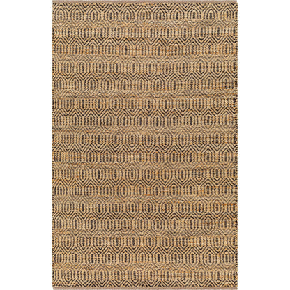 Selanik SNK-2300 Rug by Livabliss in mustard, amber, black. Made from main: 60% cotton, main: 40% jute in a unique style.