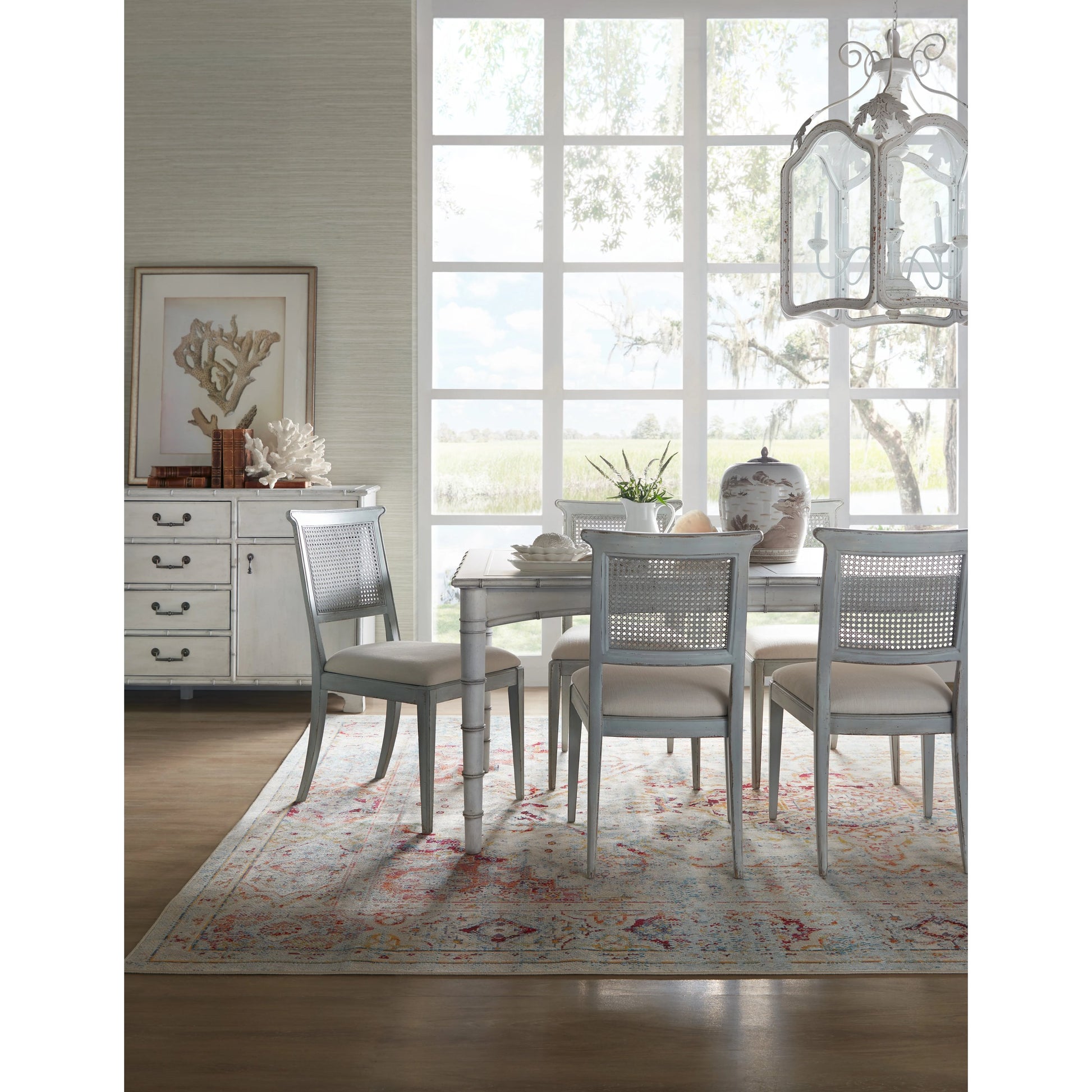 Charleston Rectangle Dining Table by Hooker Furniture in white heron. Made from wood, resin, solid wood edge top in a transitional style.