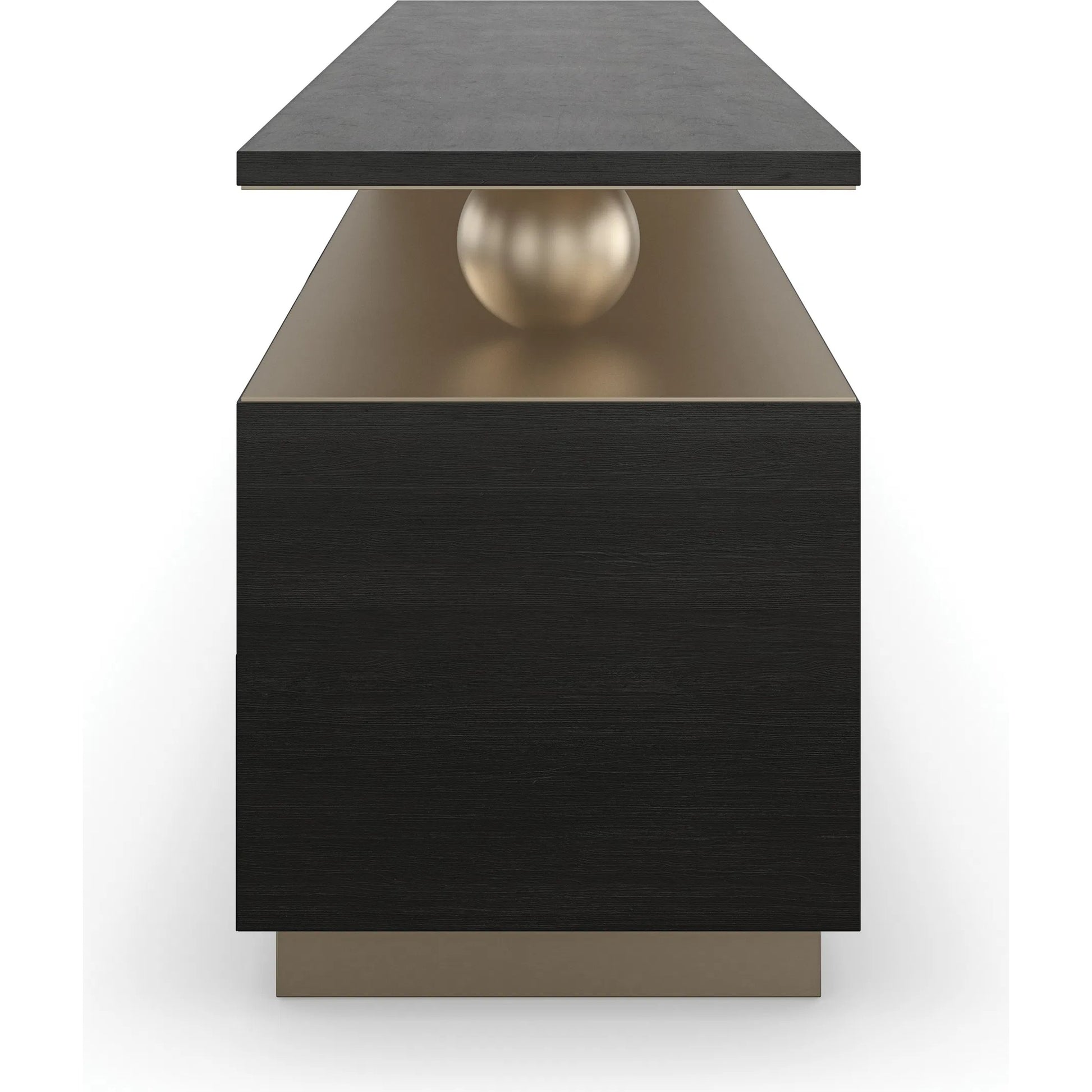 Harmony Console Table by Caracole in lucent bronze metallic, modern walnut. Made from poplar, walnut in a unique style.