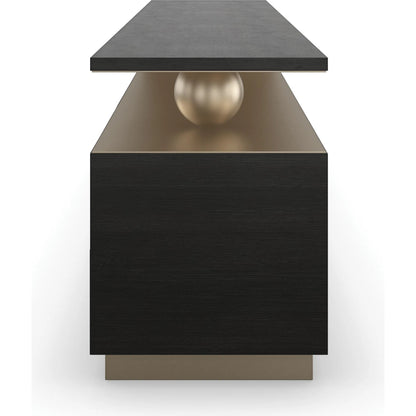 Harmony Console Table by Caracole in lucent bronze metallic, modern walnut. Made from poplar, walnut in a unique style.
