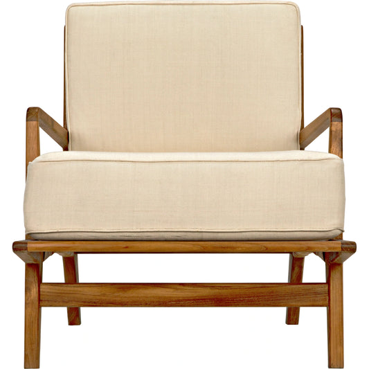 Allister Chair by Noir in off white and teak. Made from teak in a transitional style.