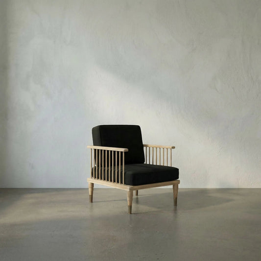 Murphy Chair by Noir in natural teak, black. Made from teak and black cotton in a cottage & farmhouse style.