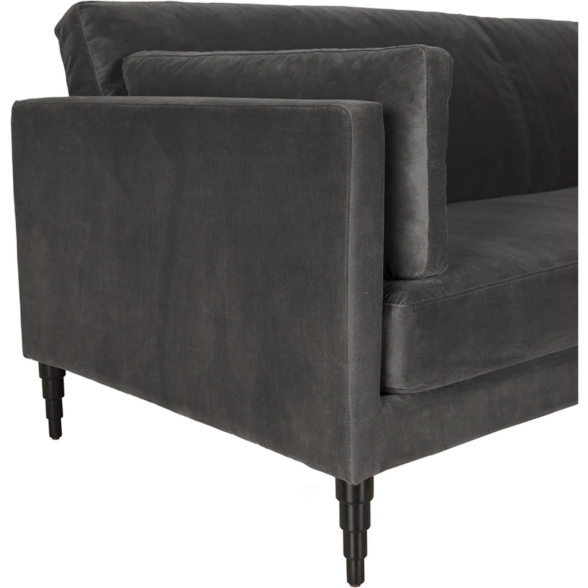 Andalusia Velvet Sofa by Noir in grey velvet, black legs. Made from velvet, wood legs in a traditional style.