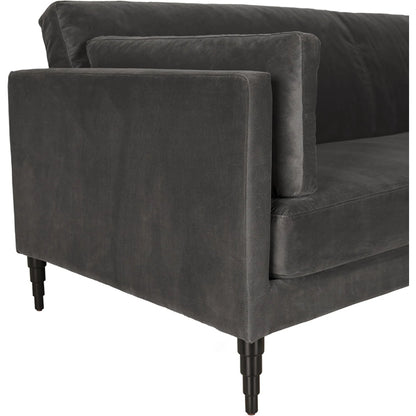 Andalusia Velvet Sofa by Noir in grey velvet, black legs. Made from velvet, wood legs in a traditional style.
