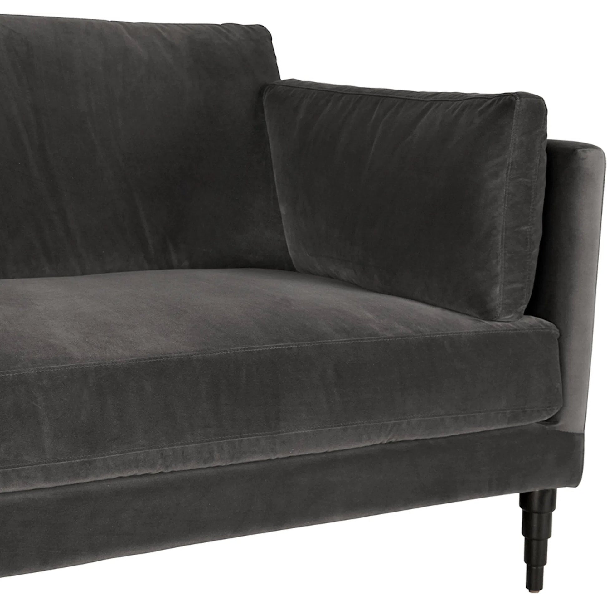 Andalusia Velvet Sofa by Noir in grey velvet, black legs. Made from velvet, wood legs in a traditional style.