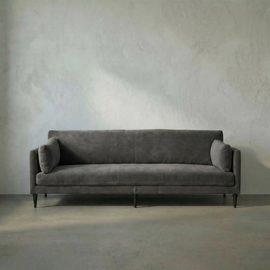 Andalusia Velvet Sofa by Noir in grey velvet, black legs. Made from velvet, wood legs in a traditional style.