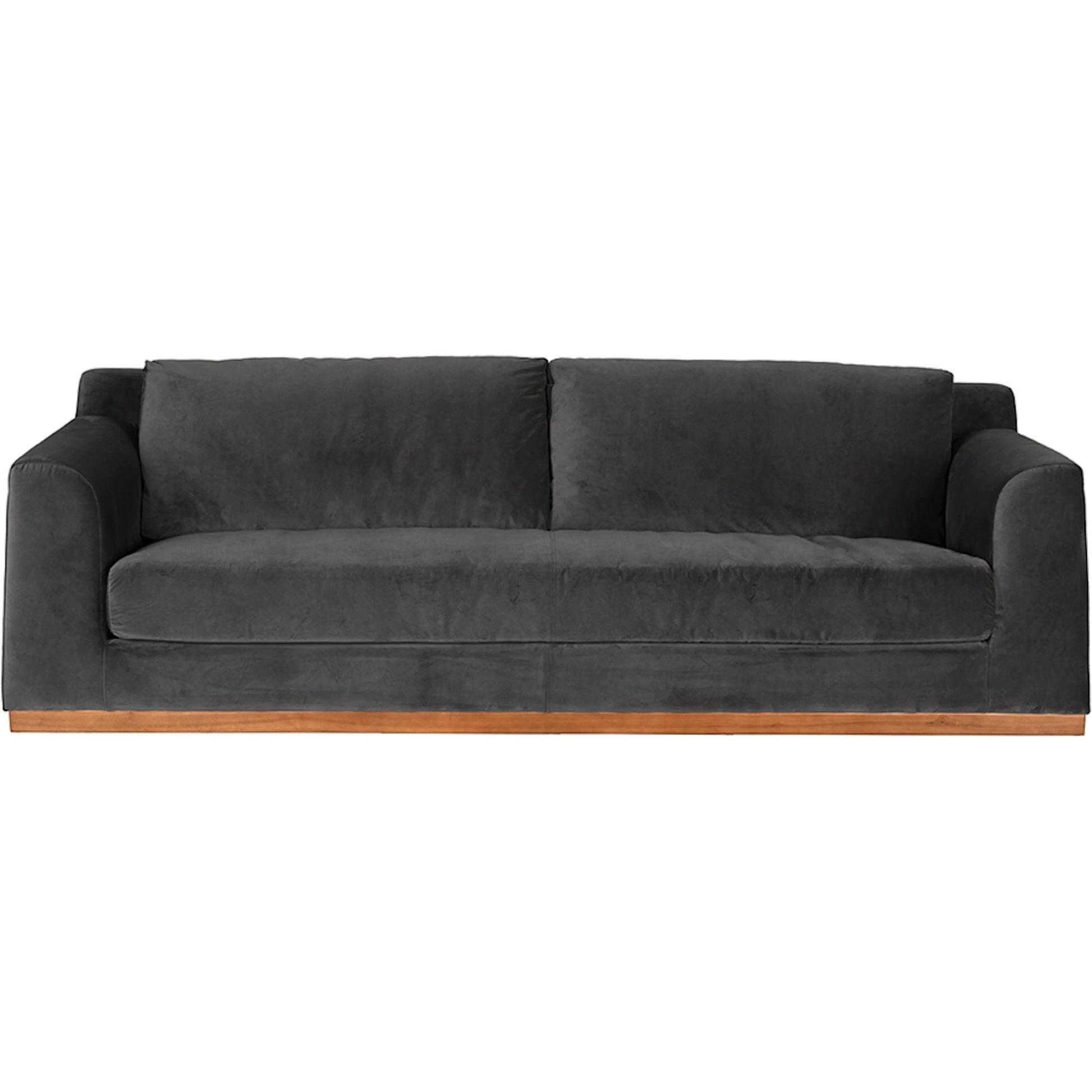 Seville Sofa by Noir in charcoal, dark walnut. Made from velvet, walnut in a eclectic & global style.