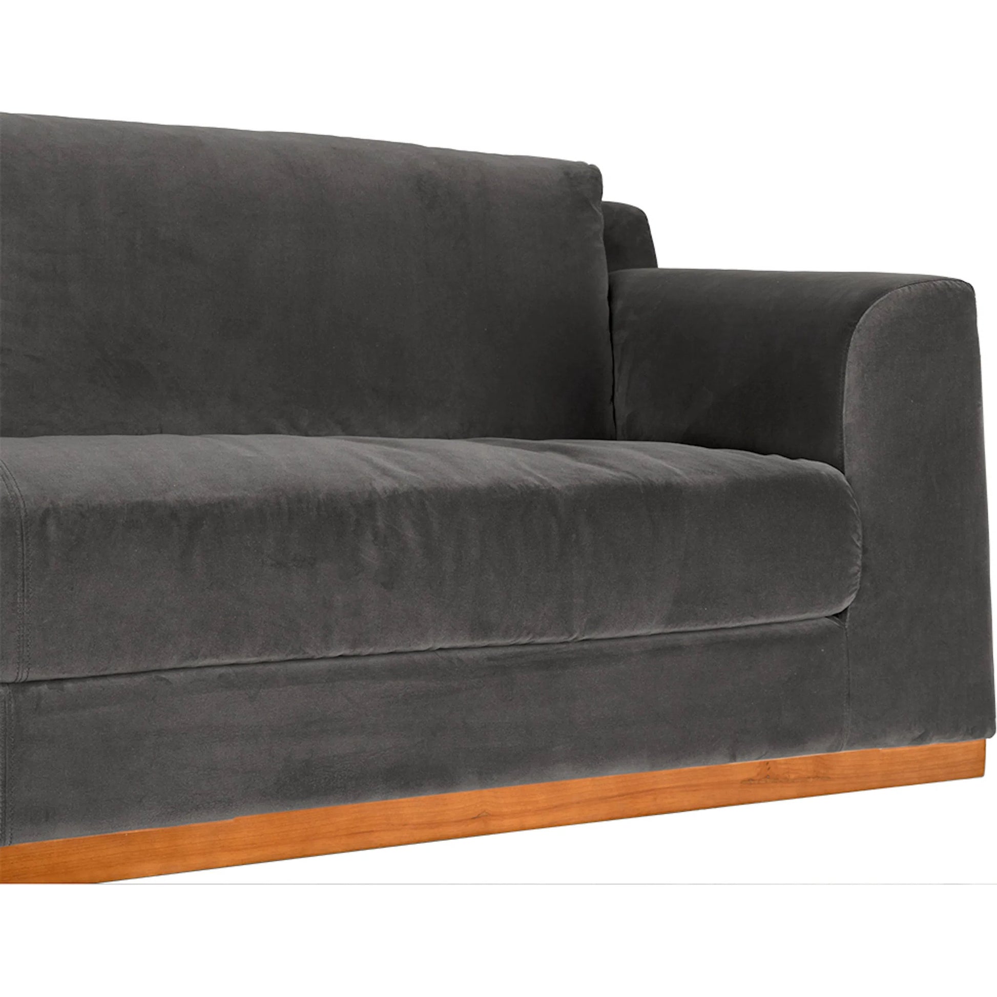 Seville Sofa by Noir in charcoal, dark walnut. Made from velvet, walnut in a eclectic & global style.