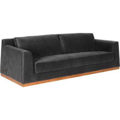 Seville Sofa by Noir in charcoal, dark walnut. Made from velvet, walnut in a eclectic & global style.