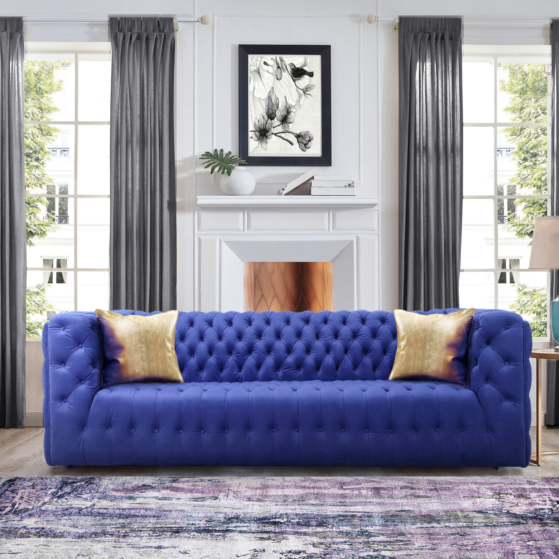 Vicenza Tufted Sofa by Pasargad Home. Made from velvet in a modern style.