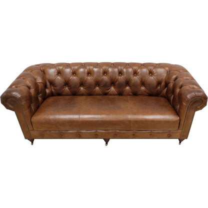 Paris Club Chesterfield Sofa by Pasargad Home in brown. Made from top grain vintage cigar finish leather in a transitional style.