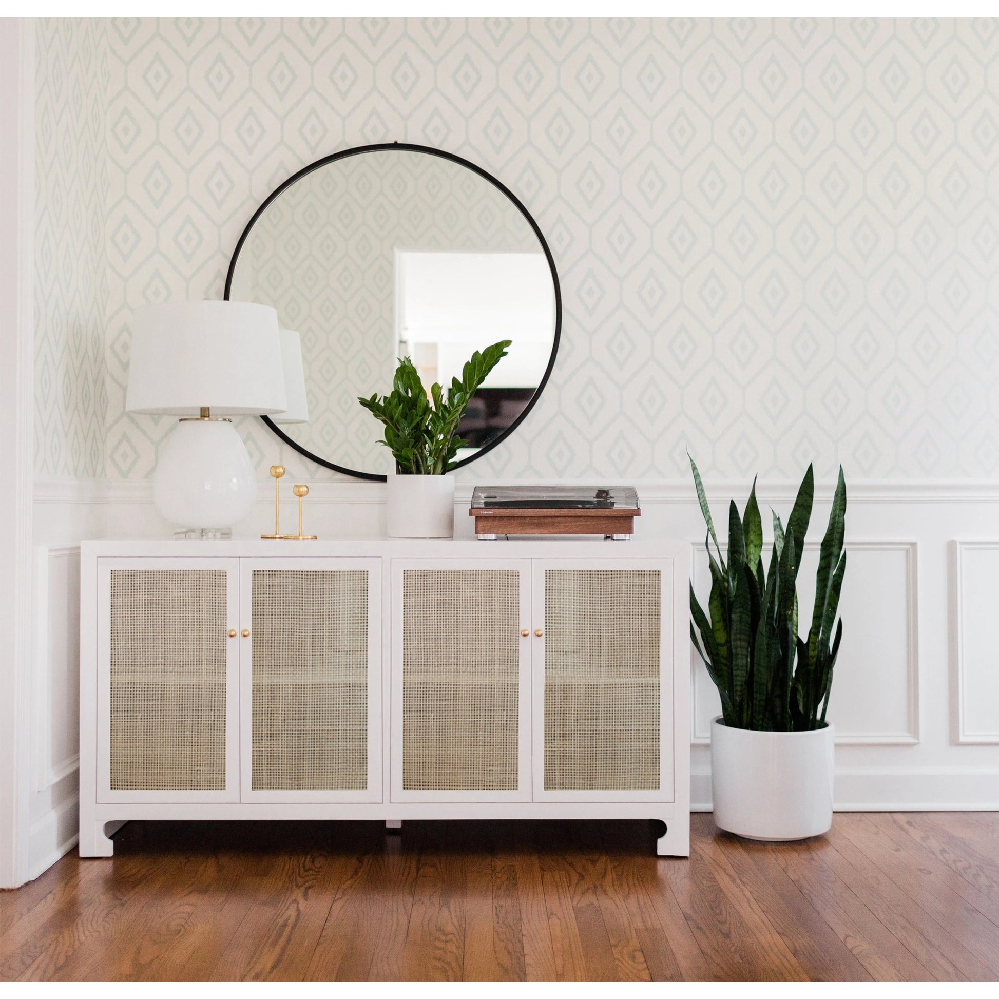Sofia Cane Cabinet by Worlds Away. Made from hardwood solids, mdf, caning, metal in a modern style.