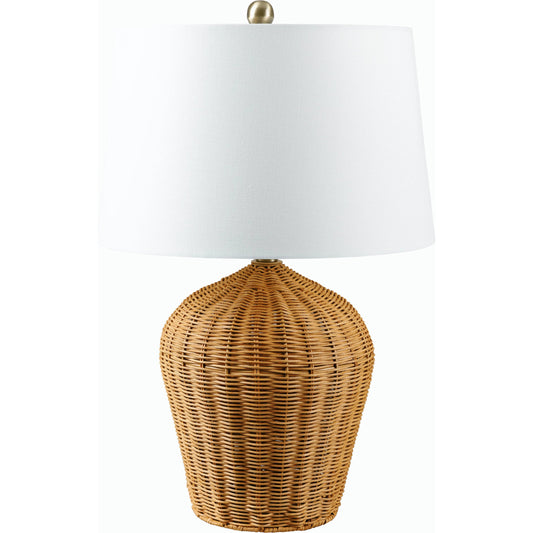 Sogno Accent Table Lamp - 524547 by Surya in body: brown, cord: translucent and naturalplated. Made from rattan, linen, iron in a cottage & farmhouse style.