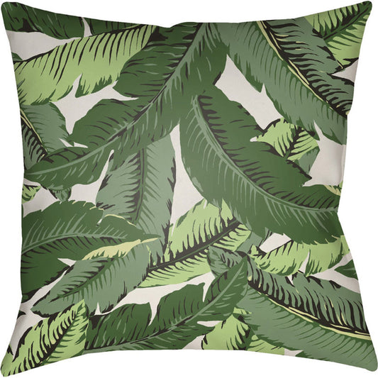 Banana Leaf Pillow - 14365 by Livabliss in green, white. Made from front: 100% polyester, back: 100% polyester in a coastal style.