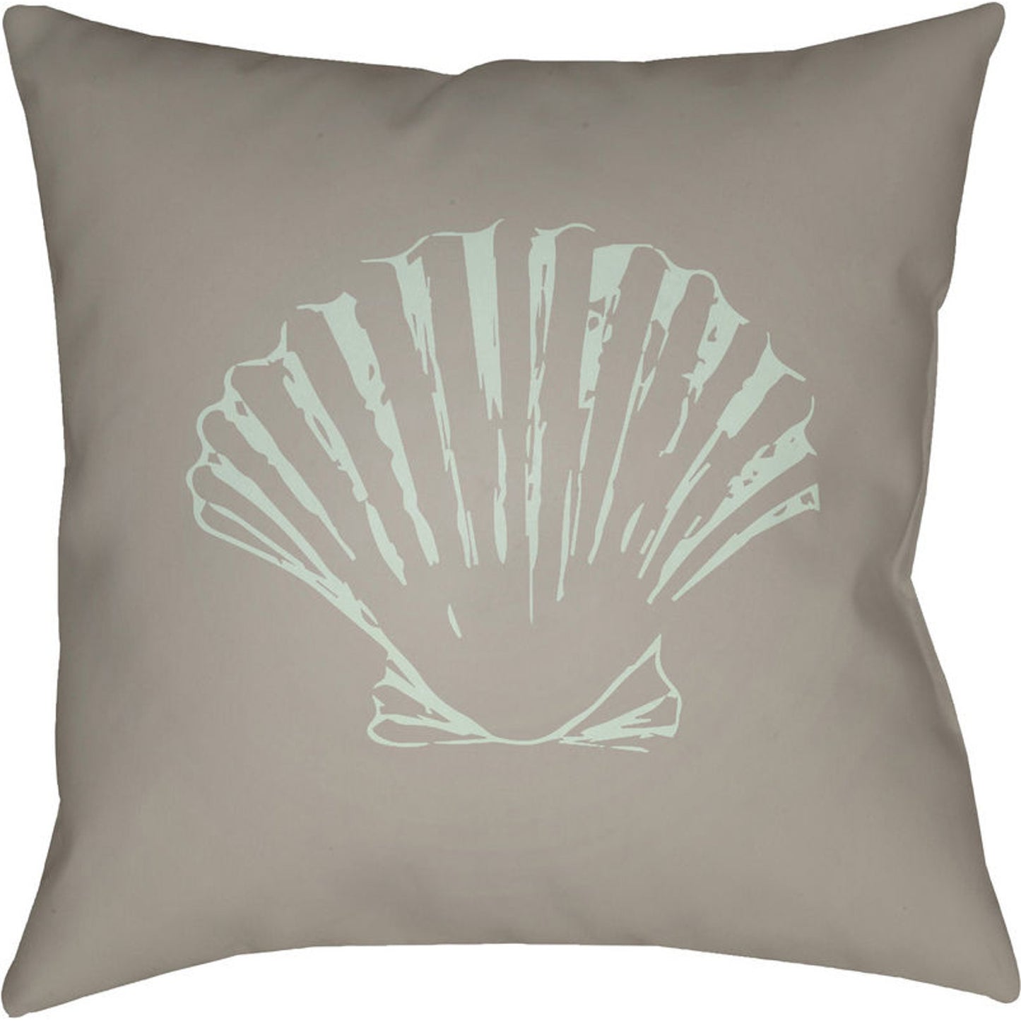 003 S-228137 | Primary Silo | Shells II Indoor/Outdoor Pillow by Livabliss in brown, green. Made from front: 100% polyester, back: 100% polyester in a coastal style.
