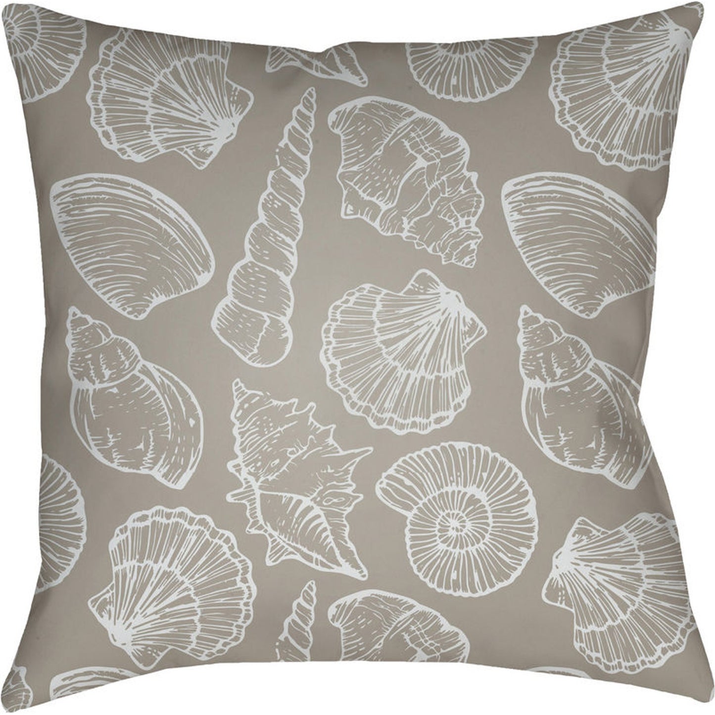 003 S-228147 | Primary Silo | Shells III Indoor/Outdoor Pillow by Livabliss in beige, white. Made from front: 100% polyester, back: 100% polyester in a coastal style.