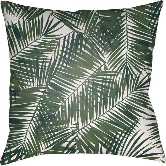 Fern Leaf Pillow - 12256 by Livabliss in green, white. Made from front: 100% polyester, back: 100% polyester in a coastal style.