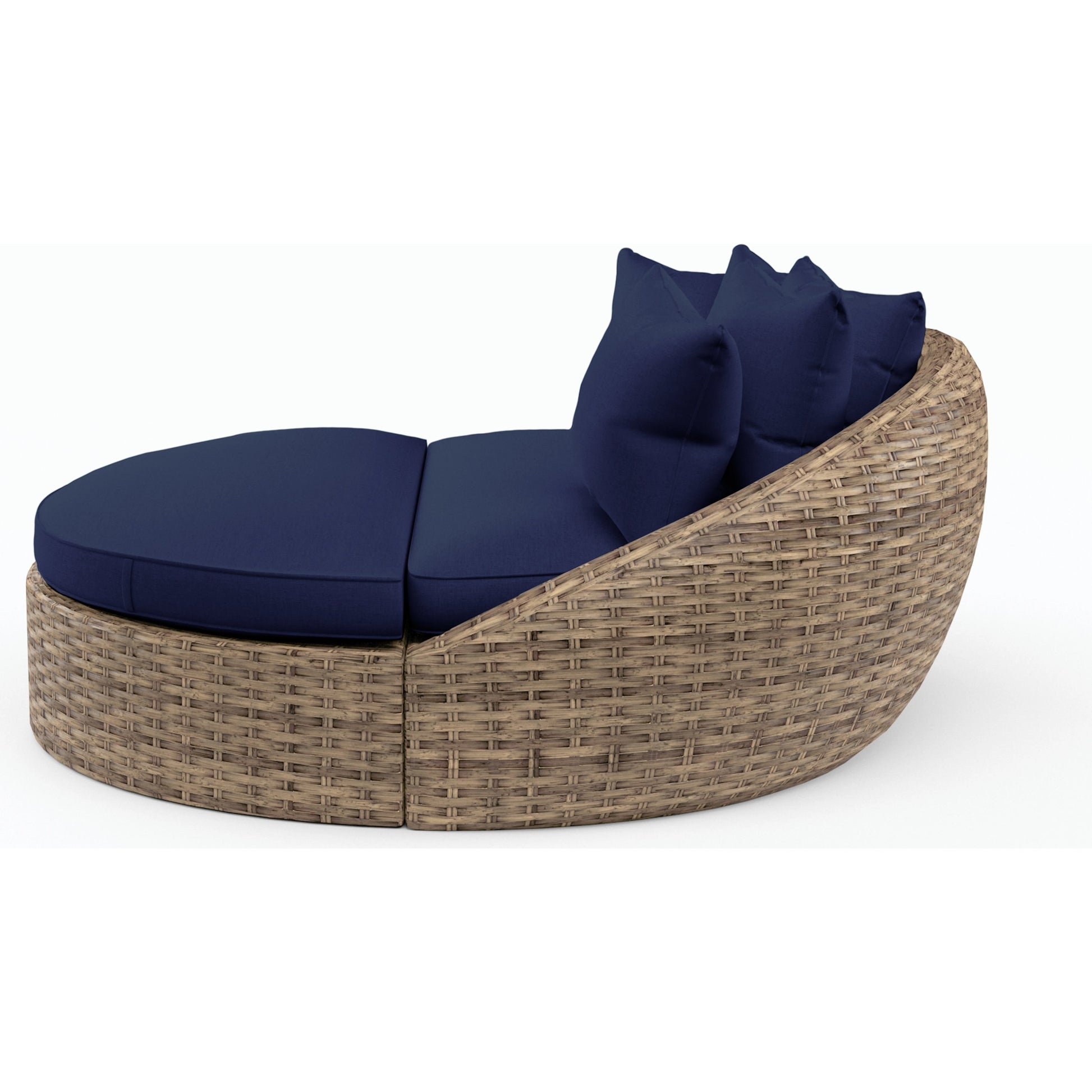 Havana Outdoor Round Daybed by Sunset West in tobacco. Made from resin wicker in a modern style.