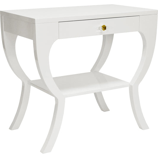 Sonya Curvy Side Table by Worlds Away in glossy white lacquer. Made from hardwood solids, mdf in a modern style.