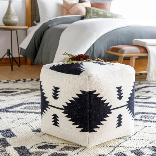 Shiprock - 19634 by Livabliss in cream, black. Made from 80% wool, 20% cotton, 100% polybeads, 100% cotton in a eclectic & global style.
