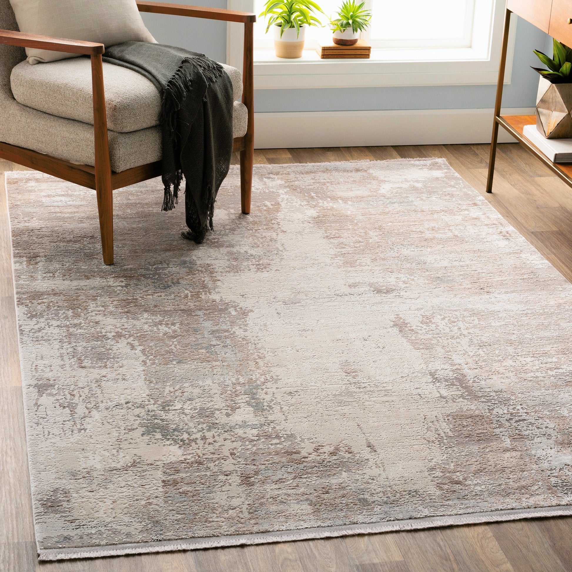 Solar Rug - 22985 by Surya in light brown, medium gray, gray, charcoal, white. Made from 70% viscose, 30% acrylic in a unique style.