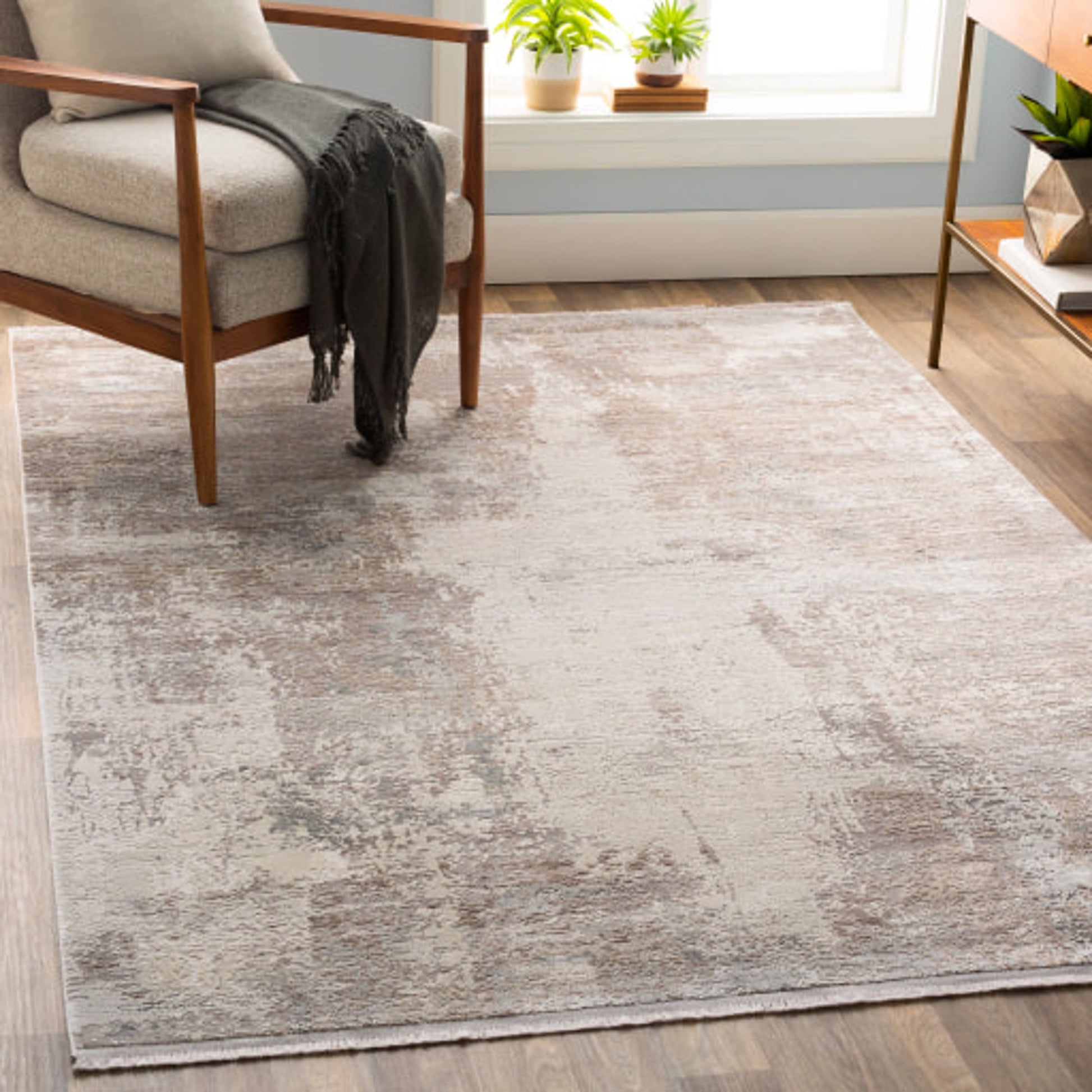 Solar Rug - 22985 by Surya in light brown, medium gray, gray, charcoal, white. Made from 70% viscose, 30% acrylic in a unique style.