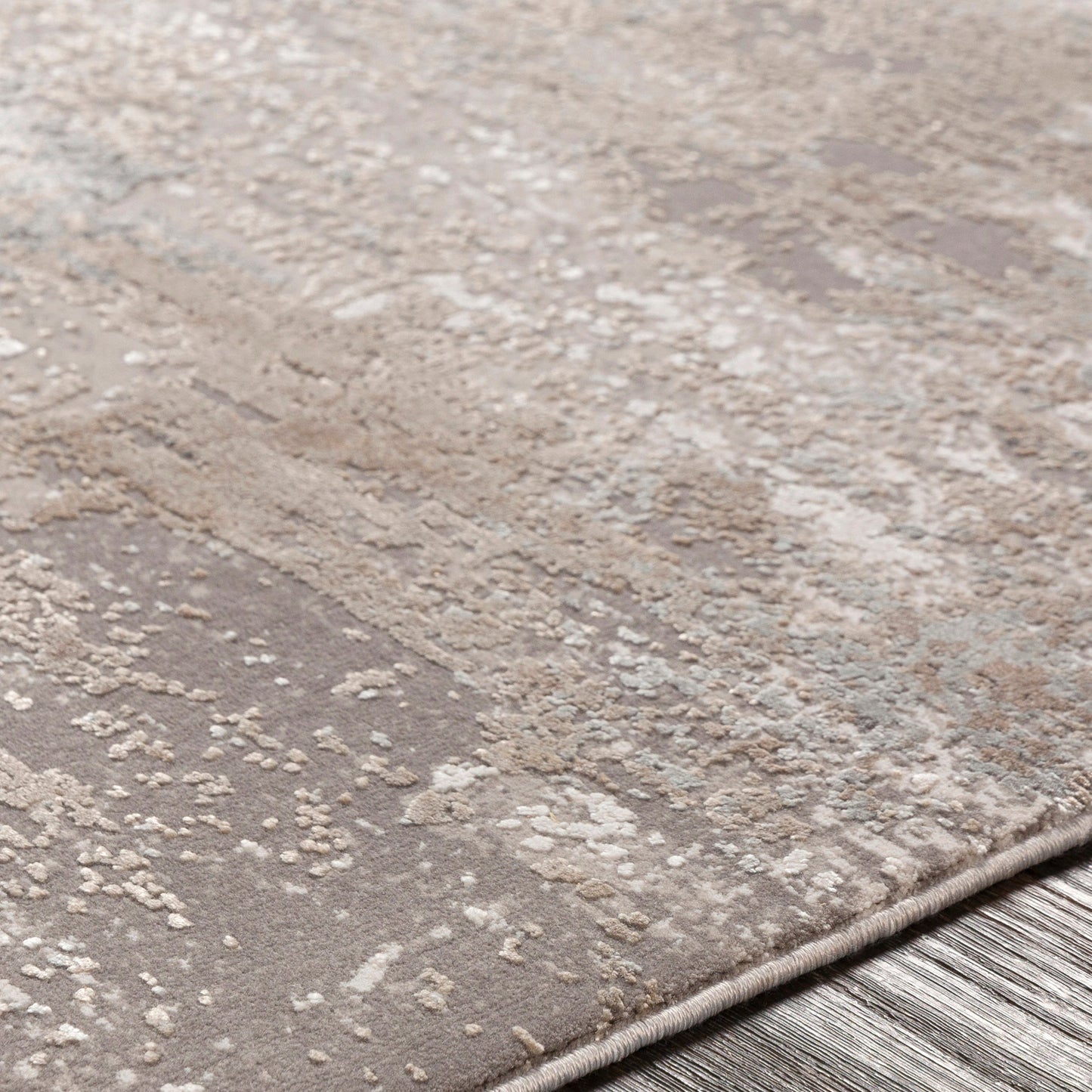 006 99689-41776,99689-41777,99689-41778,99689-41779,99689-43634,SI-1863527,SI-1863528,SI-1863529,SI-1863530,SI-1863531 | Closeup | Solar Rug - 22985 by Surya in light brown, medium gray, gray, charcoal, white. Made from 70% viscose, 30% acrylic in a unique