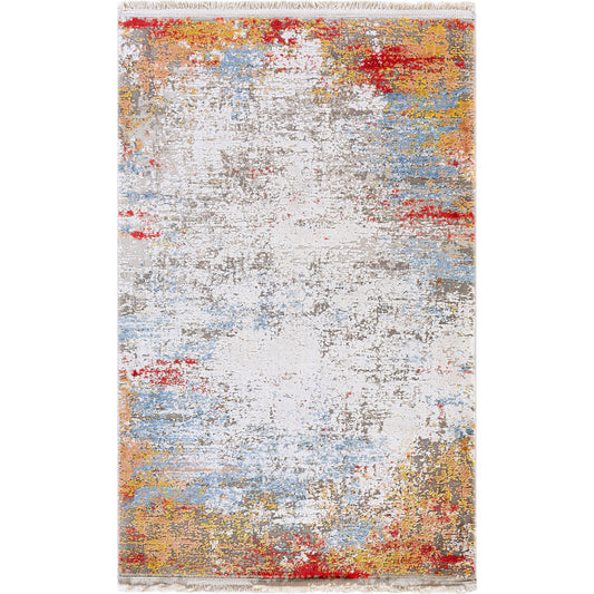 001 102421-41776,SI-1863544 | Primary Silo | Solar SOR-2303 Rug by Surya in orange, saffron, red, sky blue, white, gray. Made from 70% viscose, 30% acrylic in a unique style.